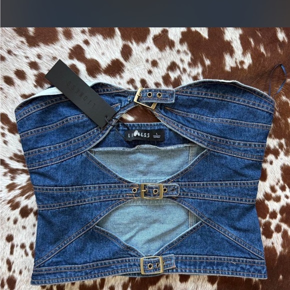 Princess Polly Lioness blue denim cut out corset top - Picture 2 of 6